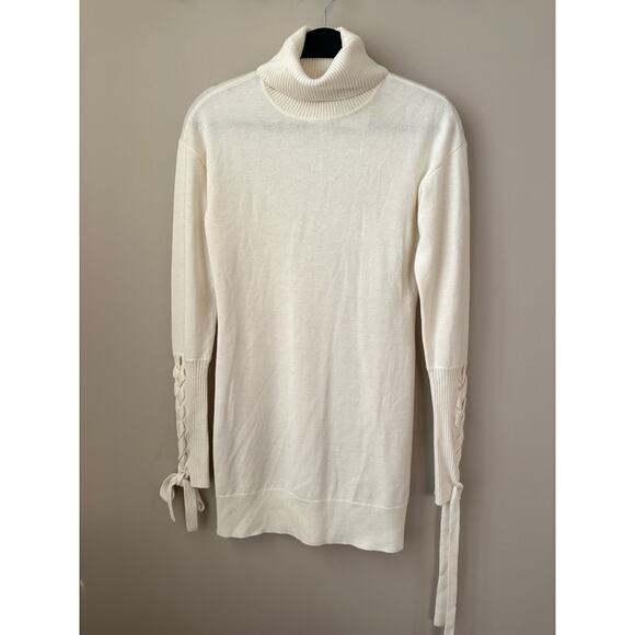 $395 Ramy Brook Wool Cashmere dress Sz XXS Long Sleeves Turtleneck cream color - Picture 2 of 10